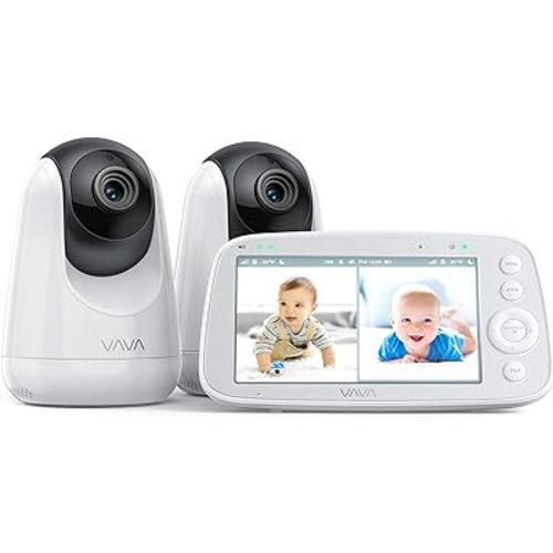 VAVA Baby Monitor with 2 Cameras and Two-Way Audio, Split IPS Screen 720P 5" HD Video , 900ft Range, 4500 mAh Battery, One-Click Zoom, Night Vision
