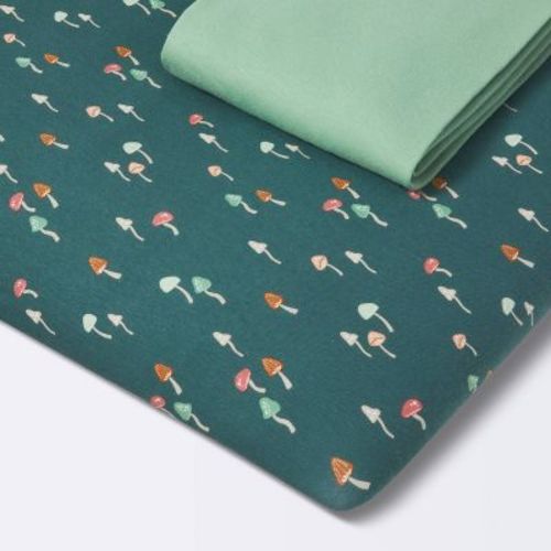 Fitted Jersey Play Yard Crib Sheet - Mushroom/solid Green - 2pk - Cloud Island™