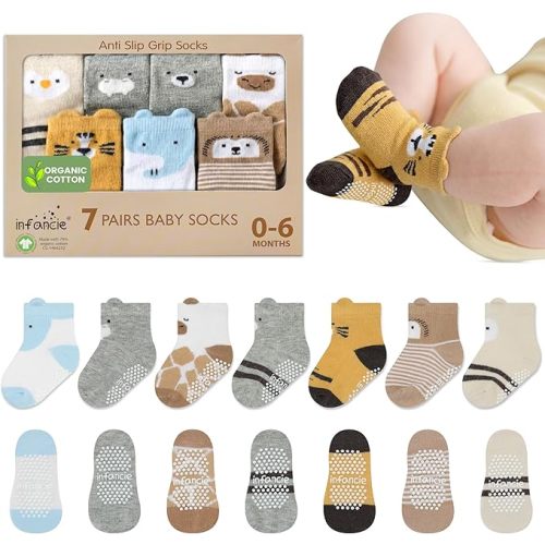 Organic Cotton Baby Socks 0-6 Months Soft for Infants Breathable, Newborn Socks Girls boys Animal Design