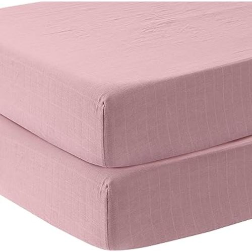 MOZAH Organic Muslin Crib Sheets - Pink - 2 Pack - Girl, Boy - Soft, Breathable Bedding for Baby Girls or Boys - Snug-Fit Fitted Sheet for Standard Cribs & Toddler Mattresses