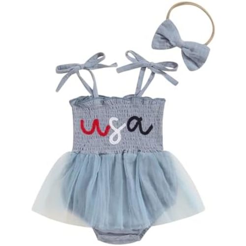 Fourth of July Baby Girl Outfit USA Bubble Romper Tutu Dress Skirts Toddler Infant My First 4th of July Outfits Clothes