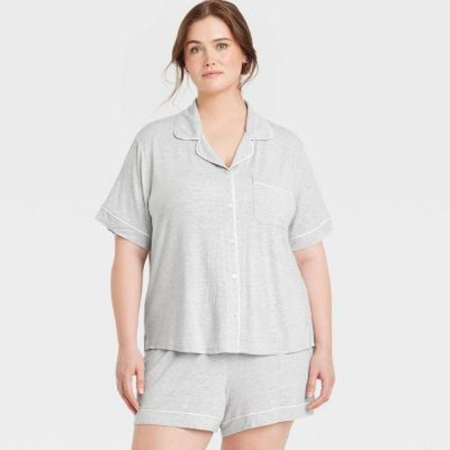 Women's Cloud Knit Short Sleeve Notch Collar Top And Shorts Pajama Set - Auden™ Heathered Gray 3x