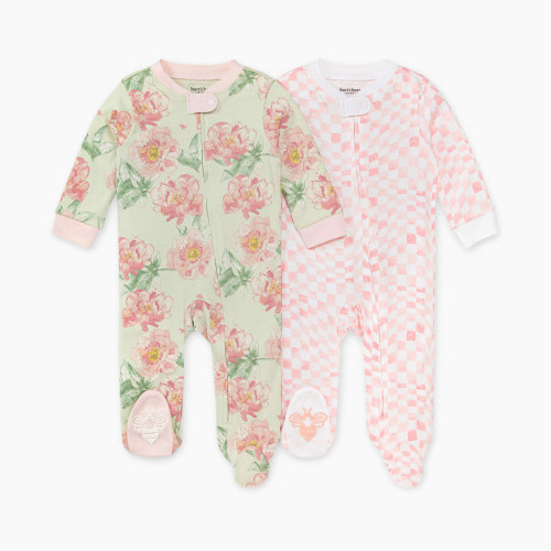 Burt's Bees Baby 2 Pack Sleep & Play Pajamas Organic Cotton - Soft Elegant Floral 2 Pk, Newborn
