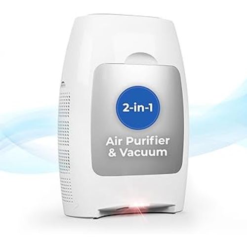 EyeVac Home Air 2-in-1 HEPA Air Purifier & Touchless Vacuum Automatic Dustpan - Ultra Fast & Powerful - Covers 600 Sq ft - Corded Canister Vacuum, Bagless, Automatic Sensors, 1000 Watt (White)