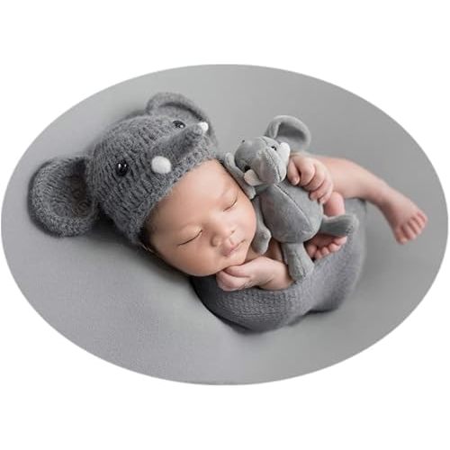 Vemonllas Newborn Photography Props Boys Girls Mohair Elephant Hat Bonnets Baby Photo Prop Crochet Knitted Cap