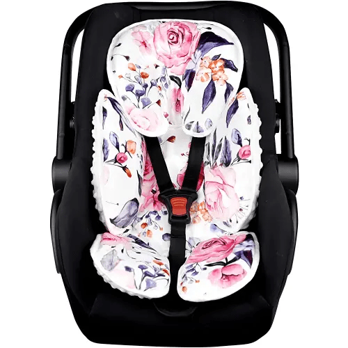 Baby Car Seat Head Support for Newborn,Pea Pod 2 in 1 Infant Car Seat Head Body Support for Girls Extra Soft Breathable Baby Car Seat Cushion Insert for Strollers, Swings, and Bouncers, Pink Floral