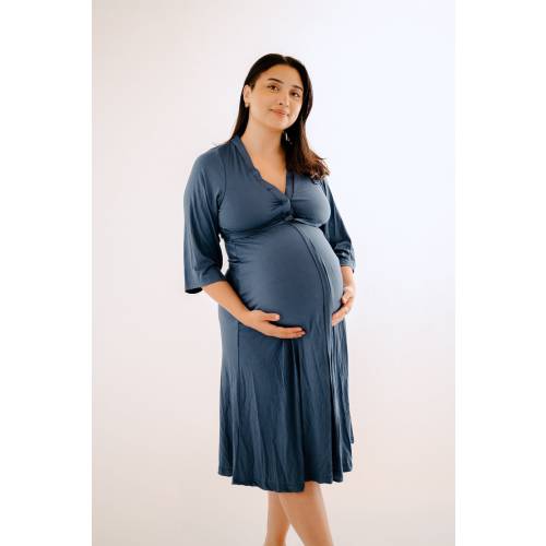 Lila Labor & Postpartum Gown in Midnight Blue