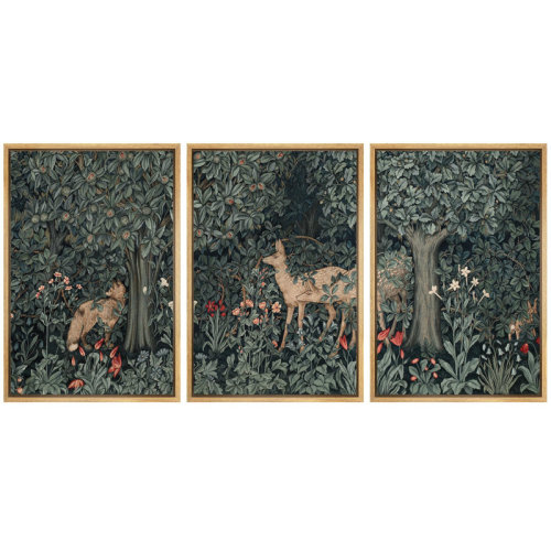 Forest Deer & Fox In Woodland Nursery Decor - Framed Canvas Kid's Bedroom Wall Art 3 Pieces Print & Reviews | Wayfair