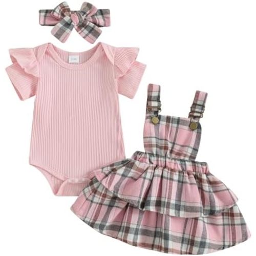 Mubineo Baby Girl Summer Clothes Cute Outfits Short Sleeve Romper Overall Skirt Dress Headband 3PCS Newborn Outfit