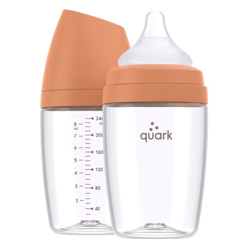 Quark BuubiBottle Combo Feeding Baby Bottle MAX, 8oz, Slow Flow, 0m+, 2 Pack, Orange
