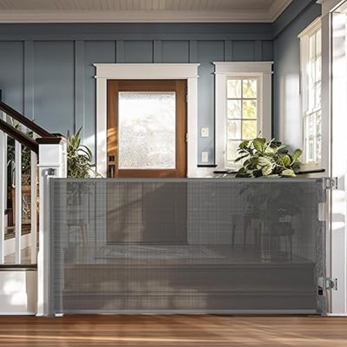 Cumbor Retractable Baby Gates for Stairs 33" Tall, Extends to 76", Extra Wide Mesh Dog Gates for The House, Long Baby Safety Gates for Doorways, Hallways, Porch, Indoor/Outdoor Pet & Child Gate(Gray)