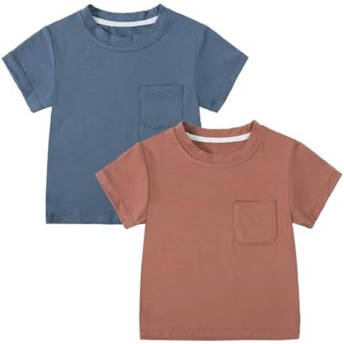 MYGBCPJS Toddler Boys Girls 2Pcs Bamboo Viscose Tshirt with Pocket Infant Baby Solid Short Sleeve Crewneck Tee Shirt T-shirt