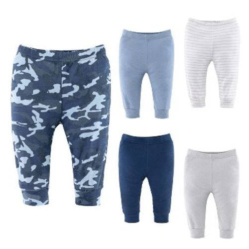 The Peanutshell Blue Camo Baby Pants for Boys, 5-Pack, 0-3 Months