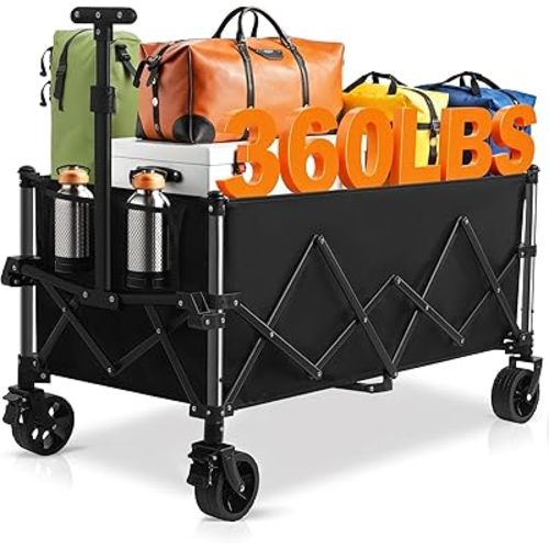 Favoyard Collapsible Wagon Carts Foldable 220L & 360LBS Portable Folding Wagons with All-Terrain Wheels & Brakes Heavy Duty Outdoor Utility Carts for Grocery Camping Shopping Sports Garden