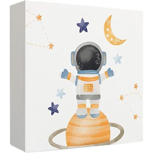 Space Nursery Decor Wooden Box Sign, Spaces Planet Astronaut Wood Signs for Nurserys Boys Room Home Table Shelf Desk Spaces Room Decor, 5x5 Inch