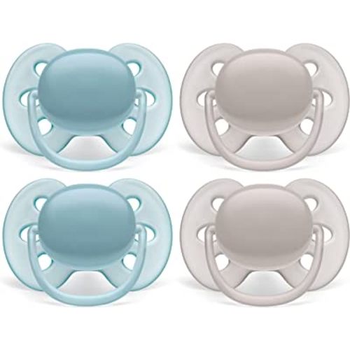 Philips AVENT Ultra Soft Pacifier, 6-18 months, Blue and Grey, 4 Pack, SCF211/40