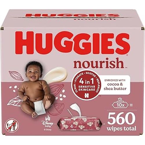 Huggies Nourish Scented Baby Wipes, 10 Push Button Packs (560 Wipes Total)