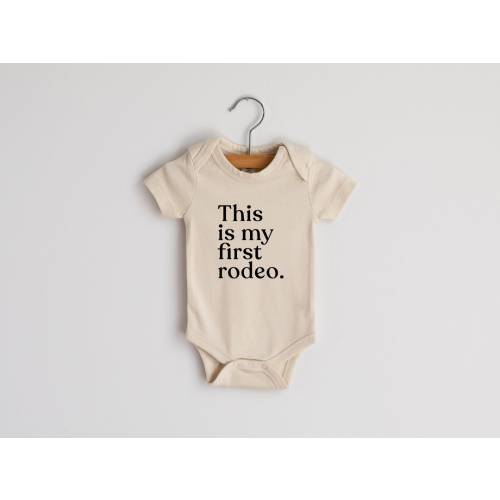 This Is My First Rodeo Organic Baby Bodysuit • Modern Organic Baby Outfit • Unique Luxe Funny Hand-Printed Bodysuit in Cream • Neutral Baby