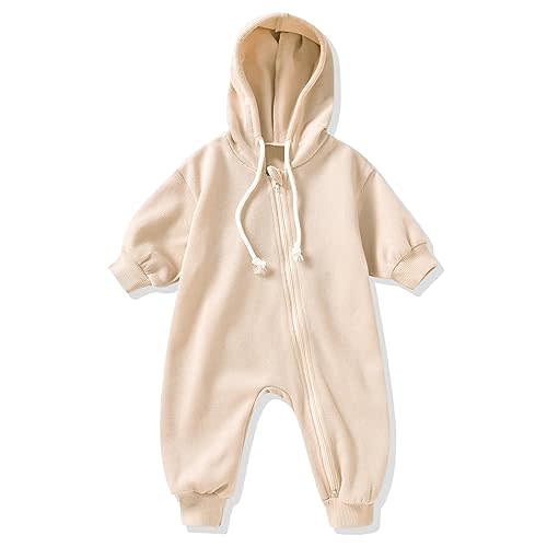 Unutiylo Unisex Baby Boys Girls Long Sleeve Infant Baby Zipper Hooded Jumpsuits Romper Loose Outfit Clothes