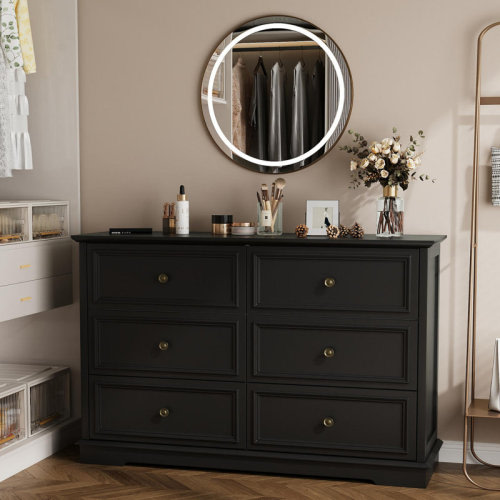 Lark Manor™ Goode 47.2'' W Vintage 6-Drawer Double Dresser with Bronze-Colored Handles & Reviews | Wayfair