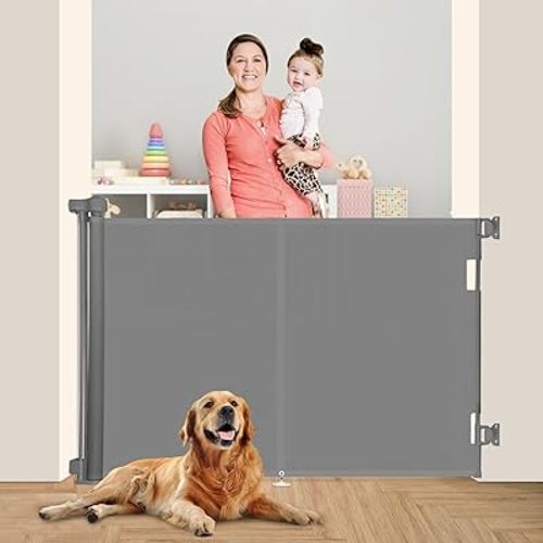 Upgrade 59" Retractable Baby Gates with Reinforced Strip Design to Prevent Crawling Through, 42" Tall Retractable Gate for Baby and Pet, 5 FT Baby Gates for Stairs, Doorways, Hallways