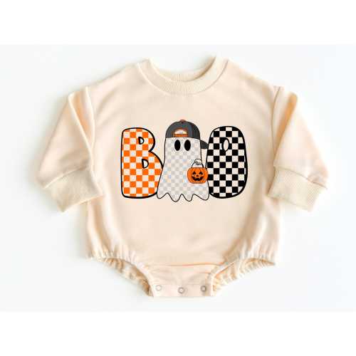 Boo Ghost Bubble Romper Sweatshirt, Halloween Baby Boy Outfit, Halloween Baby Shirt, Baby Halloween Costume, Baby Bodysuit, Baby Sweater
