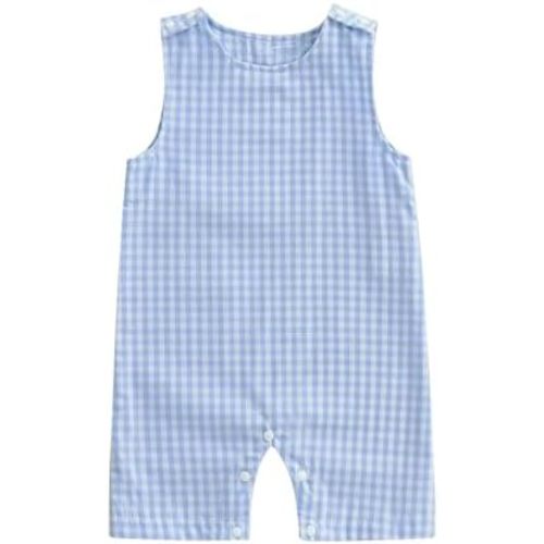 Newborn Baby Boy Clothes Checkered Plaid Sleeveless Romper Jumpsuit Bodysuit Overall Summer One Piece Outfit