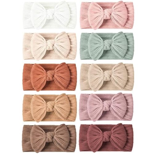 Niceye 10 Packs Baby Girls Headbands with Bows Handmade Hair Accessories Stretchy Hairbands for Newborn Infant Toddler - Orange