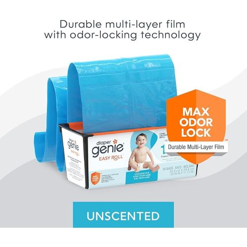 Diaper Genie Easy Roll Refill | 30 Bags Per Refill | Holds Up to 1410 Newborn Diapers | Odor Control | Diaper Pail Refill Bags | Fits Diaper Genie Signature & Platinum Pails (Pack of 2)