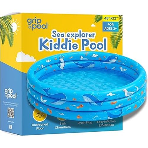 Inflatable Kiddie Pool for Toddlers, 48"X12" Round Plastic Blow Up Kids Swimming Pool, Outdoor Water Play, Ball Pit Toys for Kids Age 2 3 4 5, Summer Essential Baby Splash Pools with Cushioned Floor