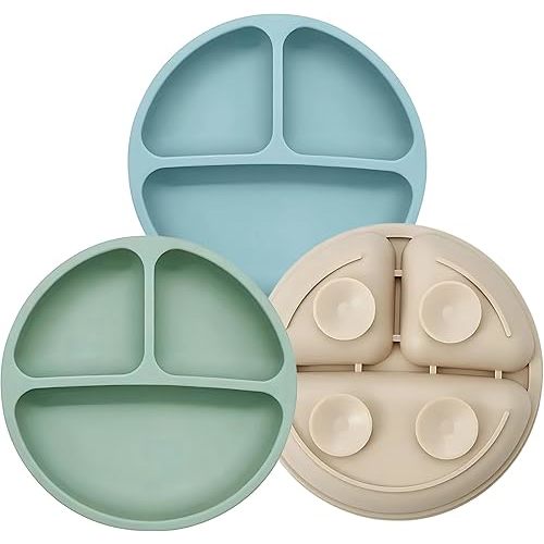 Baby Bliss 3 Pack Baby Plates with Suction, Canadian Mom Owned Brand, Toddler Plates, 100% Silicone Suction Plate Baby Led Weaning, Baby Feeding Set, BPA Free
