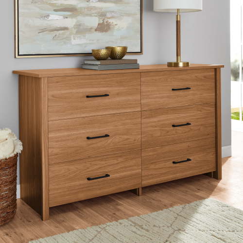 Mainstays Hillside 6-Drawer Dresser, Warm Walnut Finish