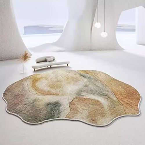 Contemporary Abstract Modern Odd Shaped Area Rug for Living Room Dining Room Nursery Bedroom Irregular Carpet Hallway Hallway 5x7 Brown Runner Rugs Machine Washable Bathmat