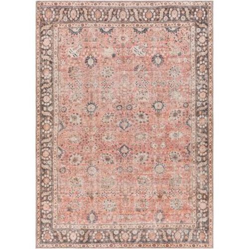 Livabliss 5'3"x7'3" Colin Traditional Machine Washable Rug Coral Pink: Flatweave, Pet Friendly, Medallion Pattern