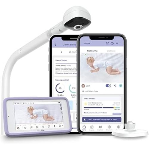 HUBBLE CONNECTED SkyVision Pro AI-Enhanced HD Smart Camera Baby Monitor, Parent Unit, Crib Mount, Remote Pan Tilt Zoom, 2-Way Talk, Night Vision, Nightlight, Soothing Sounds, Wellness Tracker, App