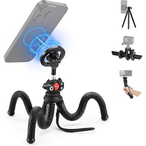 NEEWER Magnetic Flexible Phone Tripod Compatible with Magsafe iPhone 15 Pro Max 14 Series Android, Mini Vlog Cellphone Tripod Stand with Ball Head for Stroller Bike Motorcycle Tube Round Objects, TP33
