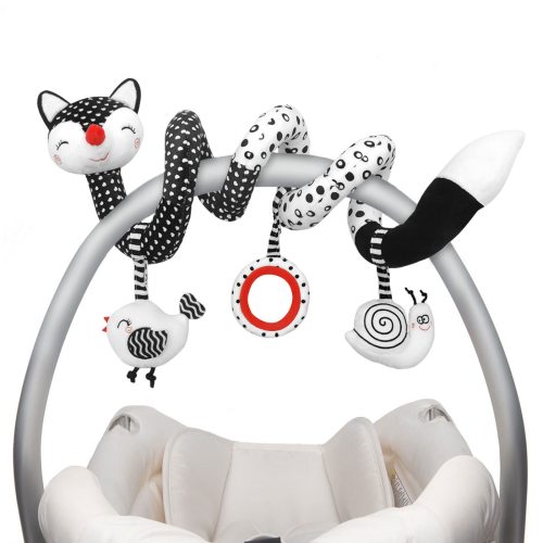 XIXILAND Baby Spiral Plush Toy - Black White Cotton Stroller & Crib Rattle, Medium Size, Ideal for Newborns 0-12 Months - Fox Design