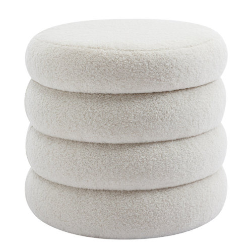 Ebern Designs Leiani 20.1" Wide Boulce/Velvet/Linen Upholstered Round Storage Ottoman & Reviews | Wayfair