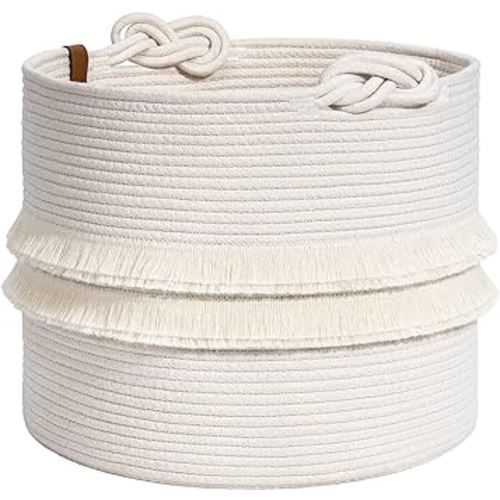 CherryNow Toy Basket Baby Laundry Basket, Storage Basket for Blankets, White Basket for Nursery, Gift Basket Empty to Fill, Cute Basket for Home Decor, Woven Basket for Living Room, 15" x 13"