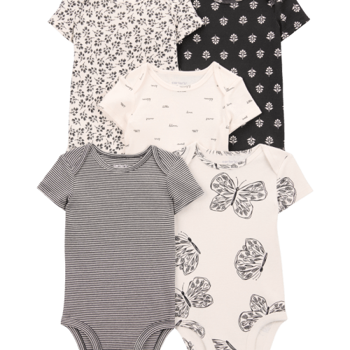 Black/White 5-Pack Striped Butterfly Short-Sleeve Cotton Bodysuits | Carter’s Oshkosh Canada