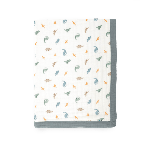 Organic Cotton Muslin Baby Quilt - Little Dino