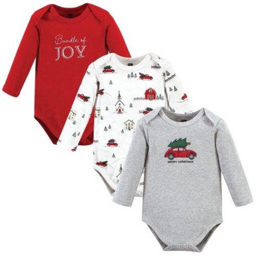 Hudson Baby Unisex Baby Cotton Long-Sleeve Bodysuits, Christmas Scene, Size: 0-3 months