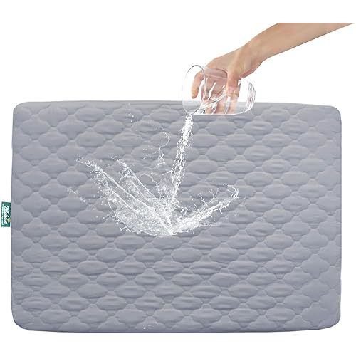 Pack and Play Sheets Mattress Pad Protector Fitted Waterproof Pack and Play Mattress Cover, Compatible with Graco Pack n Play & Dream On Me & Pamo Babe, Playpen/Playard Sheet Quilted, Gray, 39" x 27"