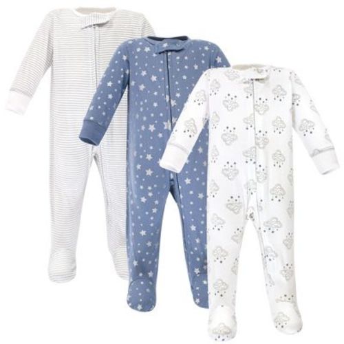 Hudson Baby Infant Boy Cotton Zipper Sleep And Play 3pk, Cloud Mobile Blue, Preemie