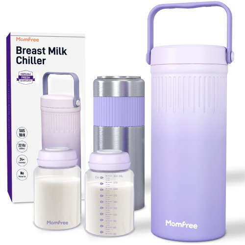 Momfree 22oz Portable Breast Milk Cooler for Breastmilk Storage, Liquid Gold Saver 360° Cooling Keeps Milk Fresh for 24 Hours, Larger Capacity Breastmilk Chiller with 2pcs Bottles for Outdoor