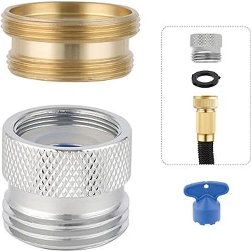 Hibbent Faucet to Garden Hose Adapter Kit, Sink Brass Garden Hose Attachment with Washer & Aerator Key, Multi-Thread Garden Hose Adapter for Male to Male and Female to Male, Chrome