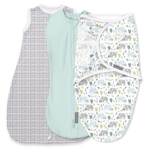 SwaddleMe by Ingenuity Swaddle, Compression Pod, & Sleep Sack Set, Gift Set, 0-3 Months, 3-Pack - Baby Elephant