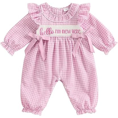 Newborn Baby Girl Outfit Ruffle Long Sleeve Plaid Boho Romper Cute Bubble Jumpsuit Vintage Fall Winter Clothes