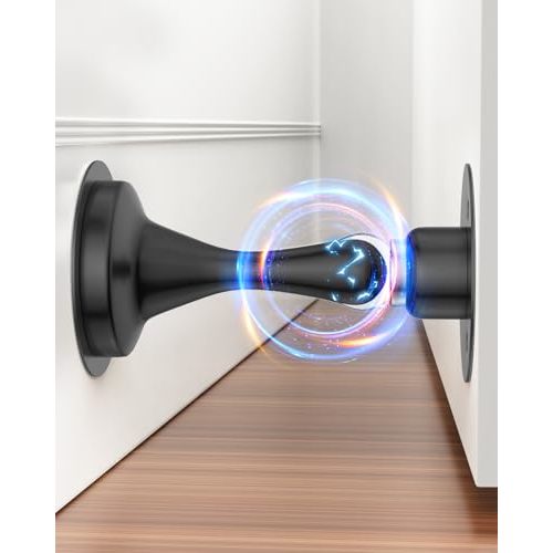 Door Stoppers Magnetic Door Stop - 1 Pack Stainless Steel Powerful Doorstop Catch for Wall Floor - Heavy Duty Hold Door No Drilling Double-Sided Adhesive & Screws Keep Door Open, Black