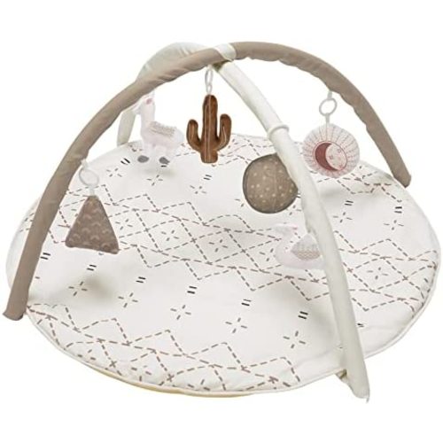 Baby Play Mat, Macrame Activity Gym Stage-Based Sensory and Motor Skill Development Language Discovery Baby Play Gym and Playmats for Newborn with 6 Featured Toys Thicker and Non Slip Mat Khaki